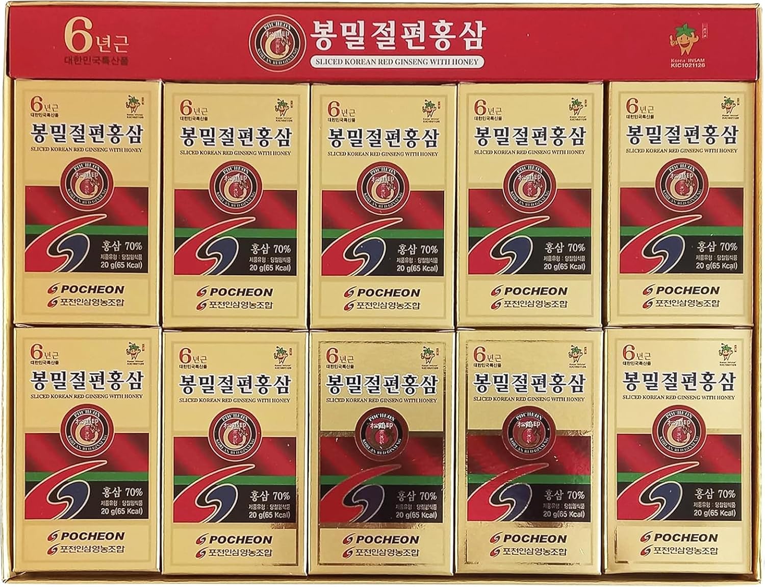 POCHEON KOREAN RED GINSENG Pocheon 200g(10ea X 20g) 6Years Sliced Korean Panax Red Ginseng Roots with Honey, Saponin, Natural Immune Support