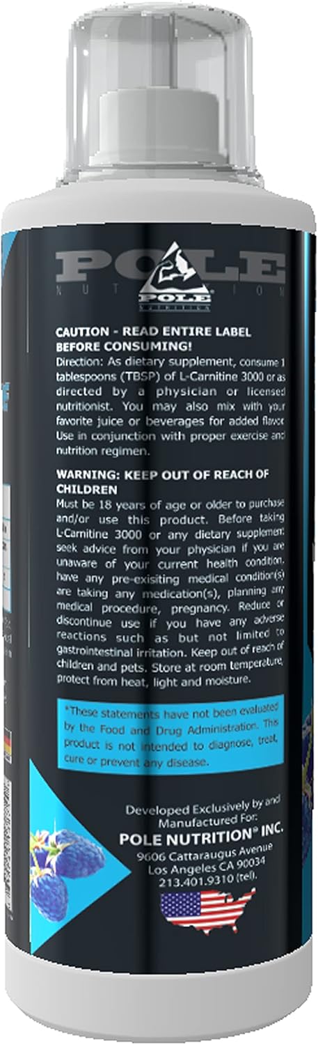 Pole Nutrition L-Carnitine 3000 Blue Raspberry Drink - 500ml (34 Servings)