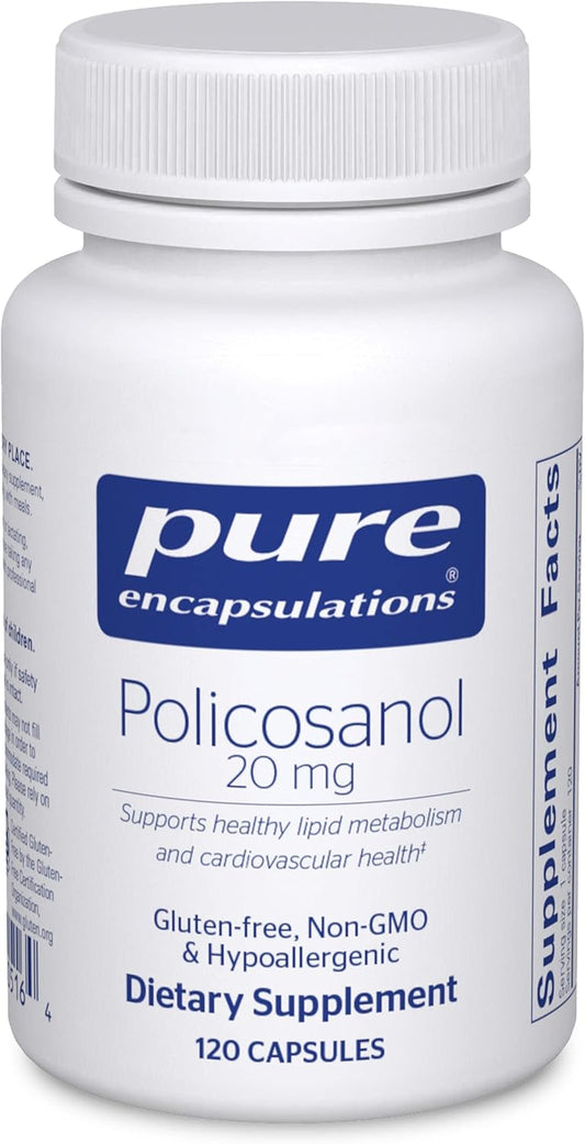 Policosanol 20 mg Capsules for Healthy Lipid Metabolism and Heart Health | 120 Count | Hypoallergenic Formula by Pure Encapsulations