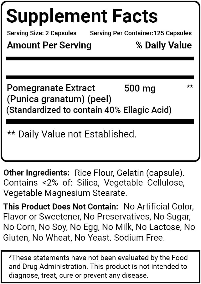 Pomegranate Extract 250 mg - 250 Capsules - Top Quality Natural Supplement for Overall Wellness