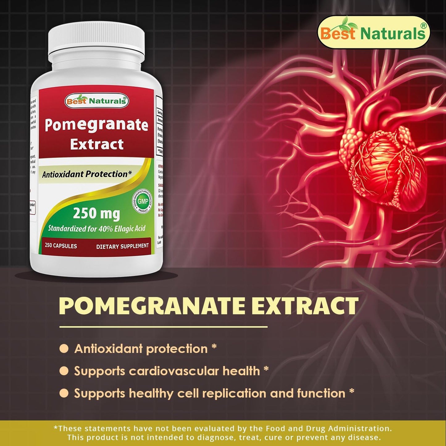 Pomegranate Extract 250 mg - 250 Capsules - Top Quality Natural Supplement for Overall Wellness
