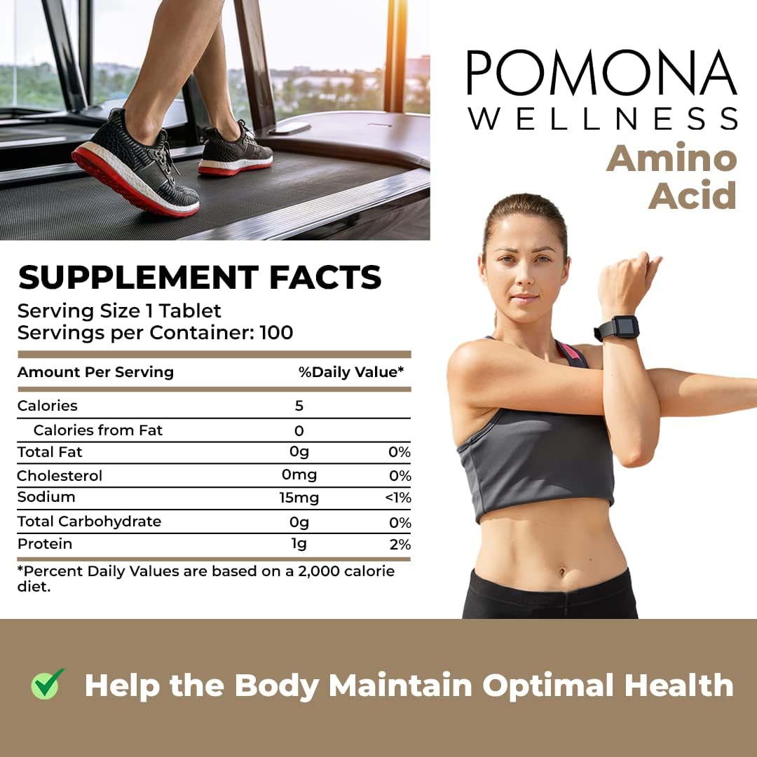 Pomona Wellness Essential Amino Acids 1000mg Capsules for Energy, Brain, and Muscle Recovery - Non-GMO, 100 Tablets