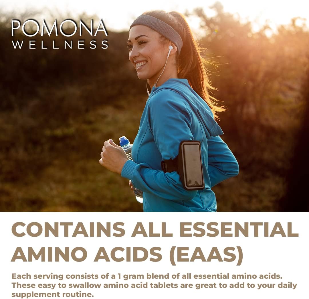 Pomona Wellness Essential Amino Acids 1000mg Capsules for Energy, Brain, and Muscle Recovery - Non-GMO, 100 Tablets