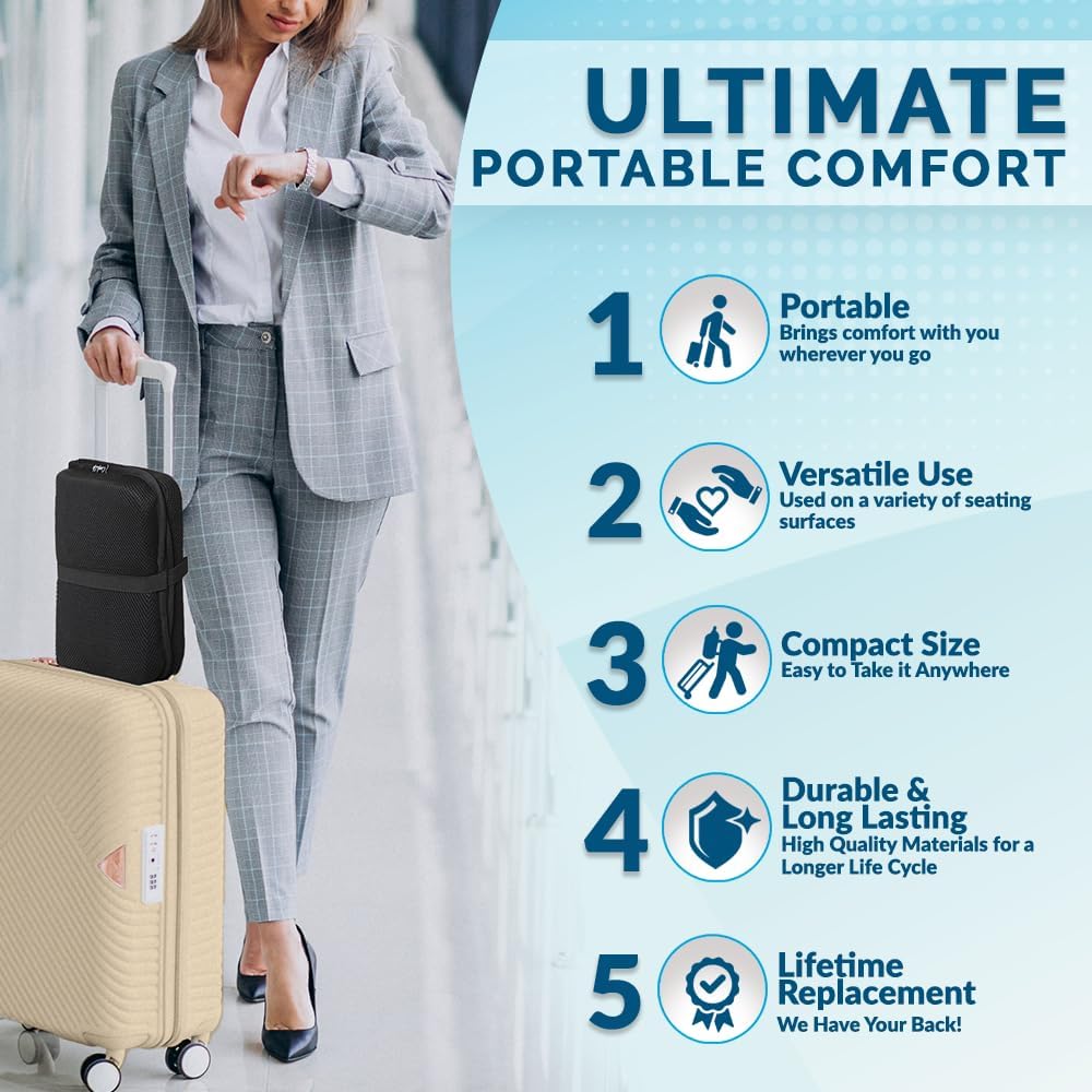 Portable Gel Grid Travel Seat Cushion for Ultimate Comfort - Ideal for Airplane Seats, Camping, Flights, Bleachers, and Commuting