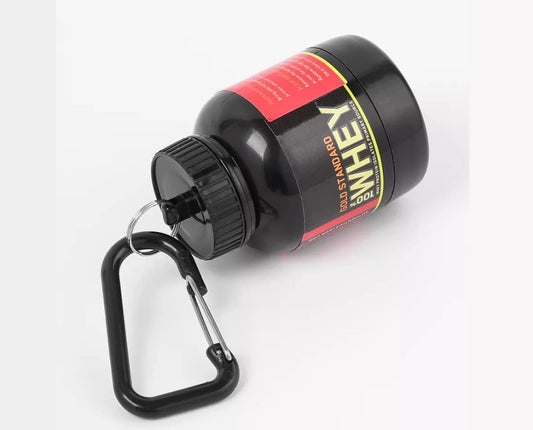 Portable Protein Powder Funnel with Key-Chain for Gym and Travel - BPA Free Container for Supplements - 200ml, Black