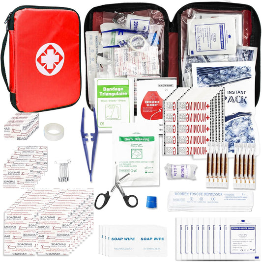Portable Red Travel First Aid Kit with 300PCS for Home, Car, Outdoor Adventures - Essential Emergency Gear for Camping, Hiking, and Business