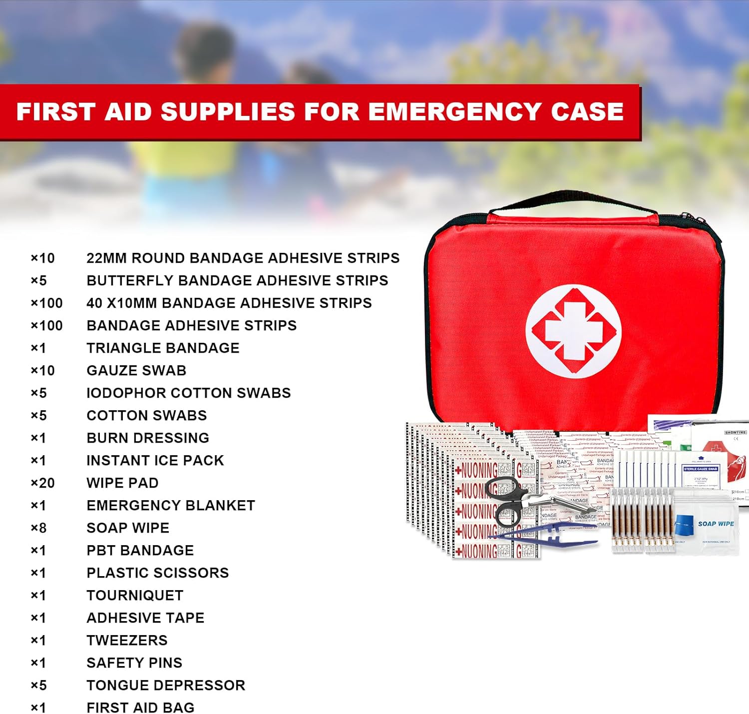Portable Red Travel First Aid Kit with 300PCS for Home, Car, Outdoor Adventures - Essential Emergency Gear for Camping, Hiking, and Business
