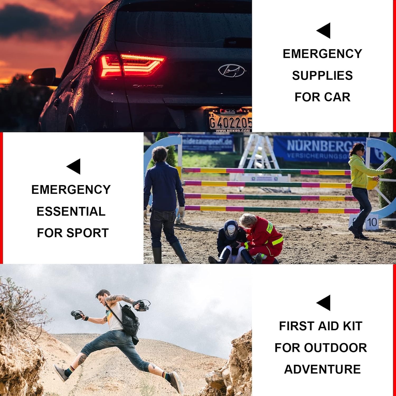 Portable Red Travel First Aid Kit with 300PCS for Home, Car, Outdoor Adventures - Essential Emergency Gear for Camping, Hiking, and Business