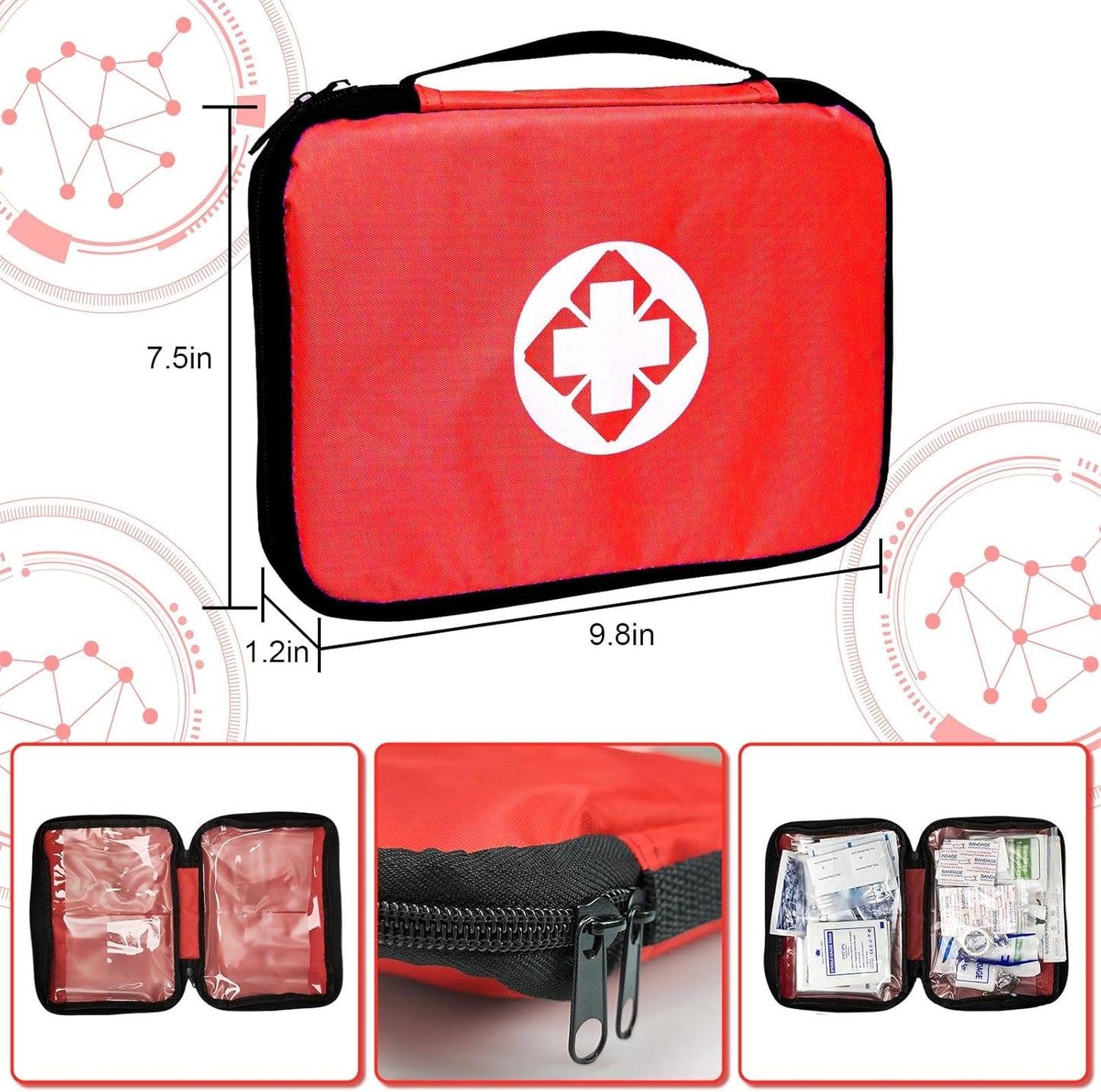 Portable Red Travel First Aid Kit with 300PCS for Home, Car, Outdoor Adventures - Essential Emergency Gear for Camping, Hiking, and Business