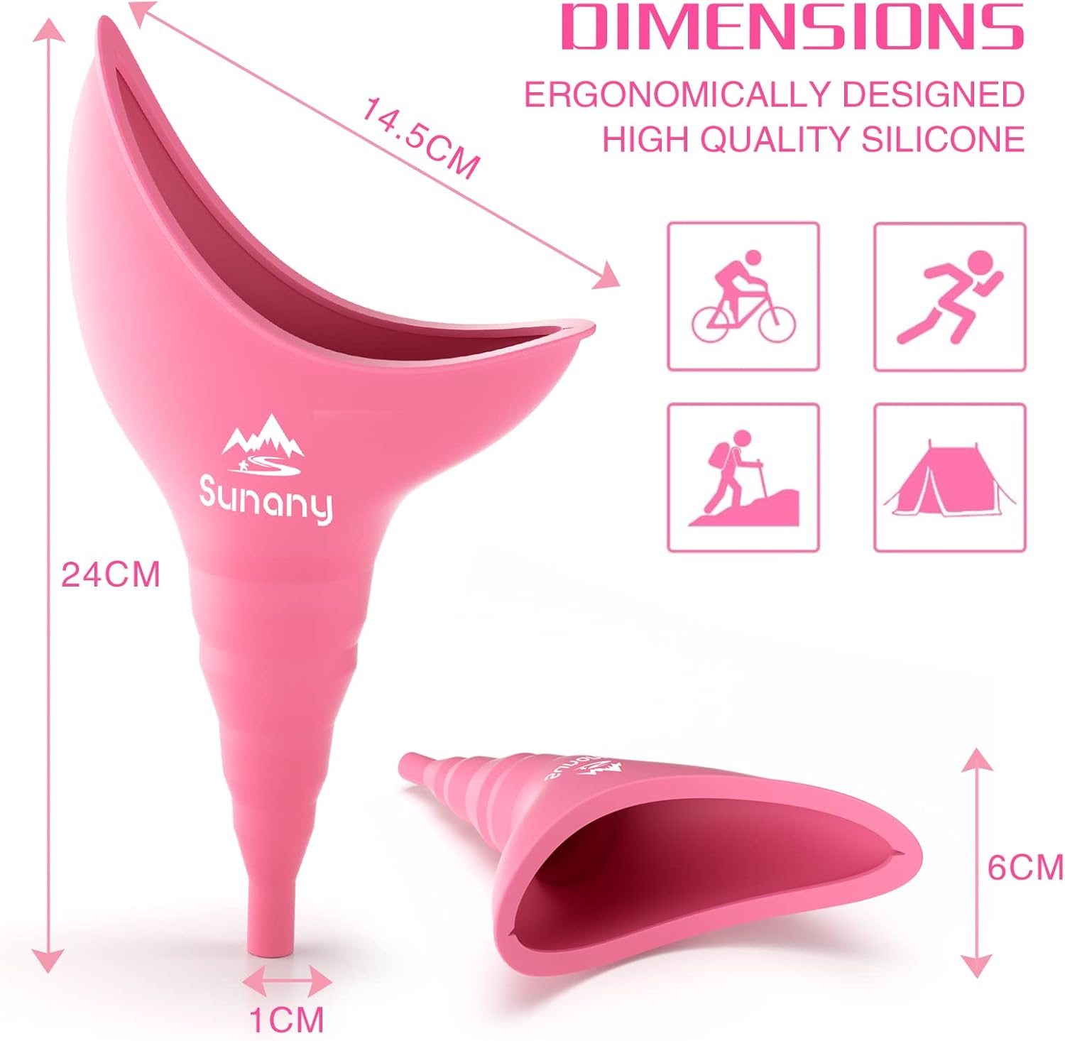 Portable Silicone Funnel Female Urinal for Standing - Reusable Toilet Urinal for Women, Ideal for Outdoor Activities, Camping, Travel - Pink