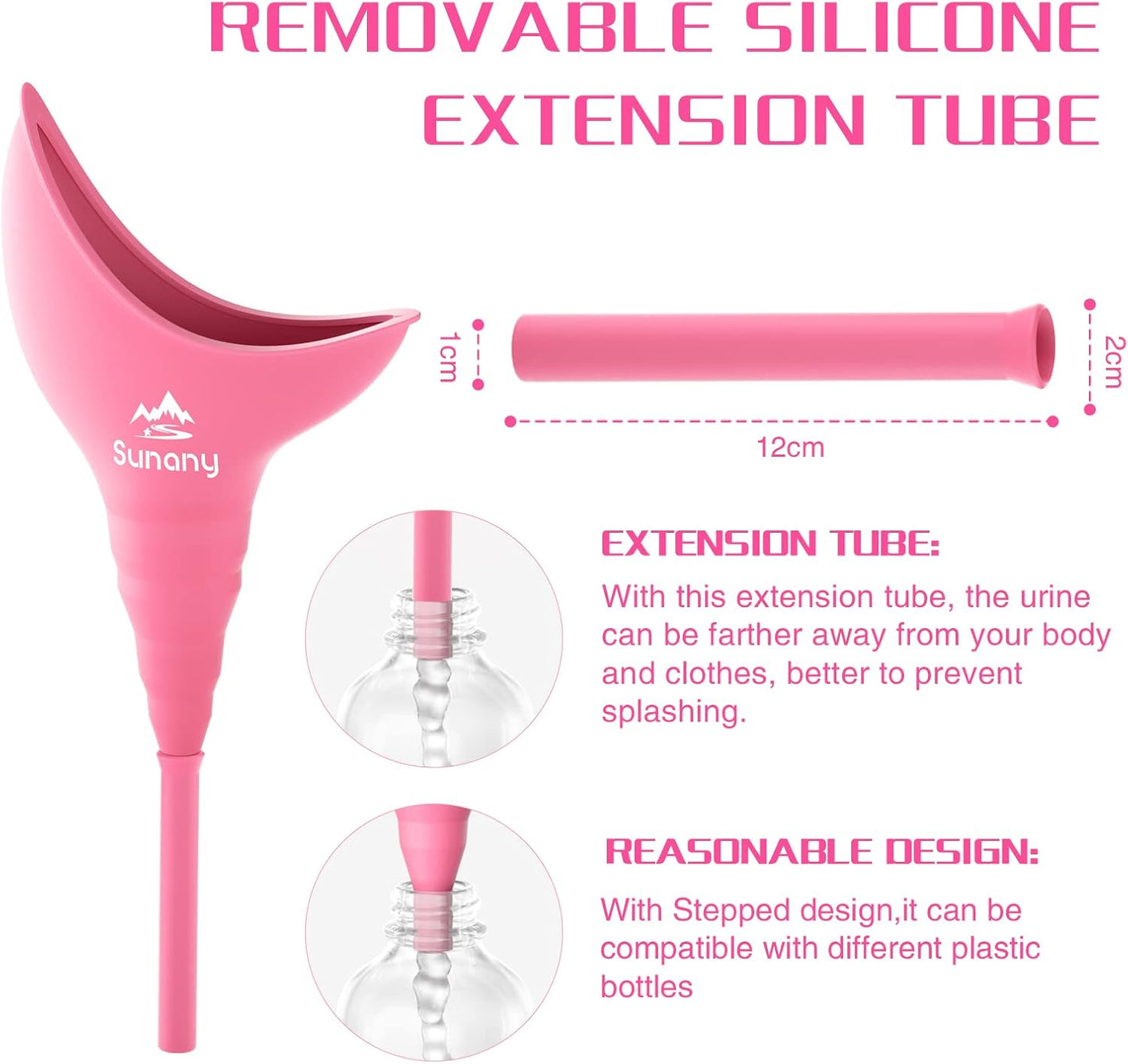 Portable Silicone Funnel Female Urinal for Standing - Reusable Toilet Urinal for Women, Ideal for Outdoor Activities, Camping, Travel - Pink