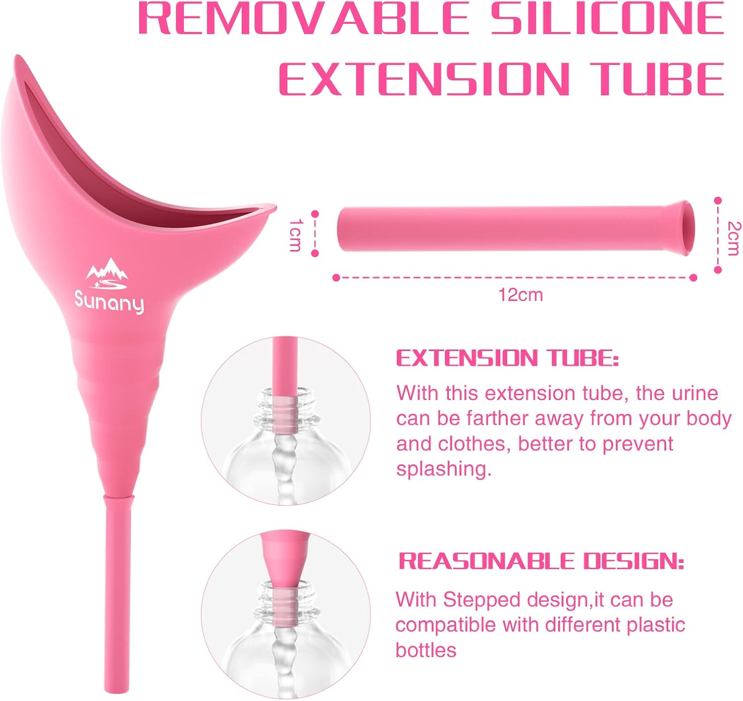 Portable Silicone Funnel Female Urinal for Standing - Reusable Toilet Urinal for Women, Ideal for Outdoor Activities, Camping, Travel - Pink