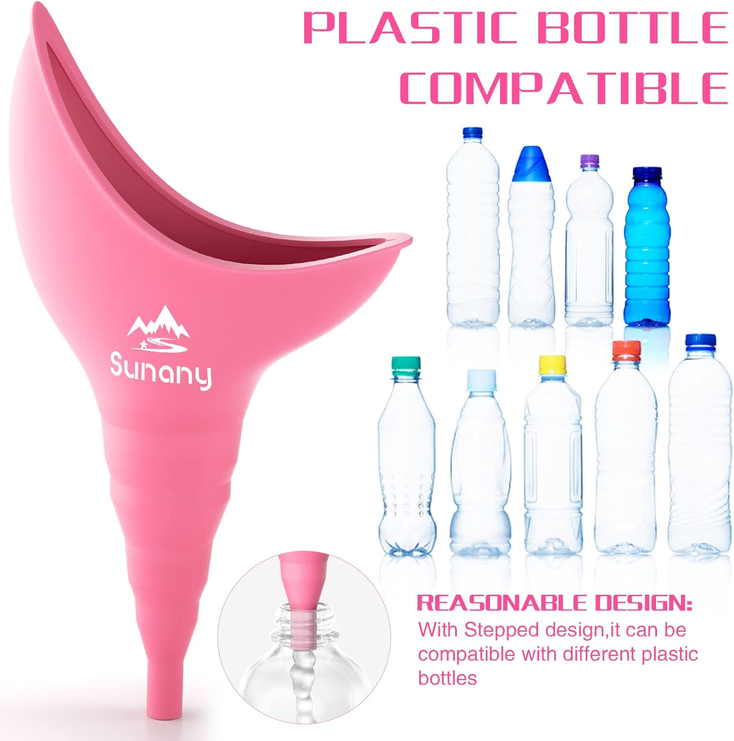 Portable Silicone Funnel Female Urinal for Standing - Reusable Toilet Urinal for Women, Ideal for Outdoor Activities, Camping, Travel - Pink