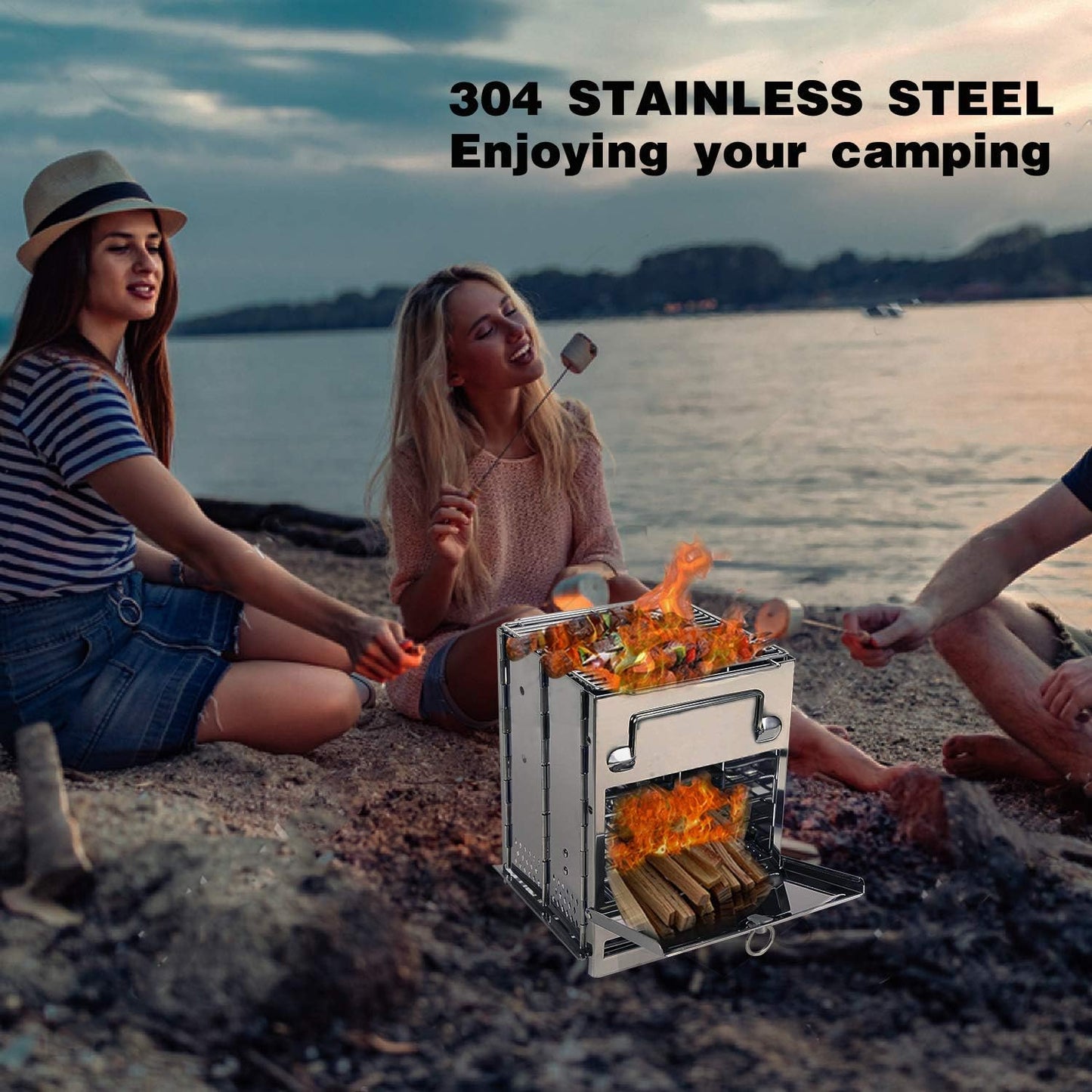 Portable Stainless Steel Folding Camp Stove with Grill for Hiking and Camping