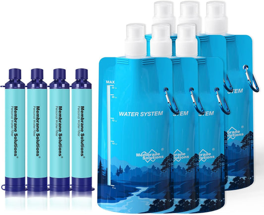 Portable Water Filtration System Kit for Hiking Camping Travel - Membrane Solutions, 4+6 Piece Set