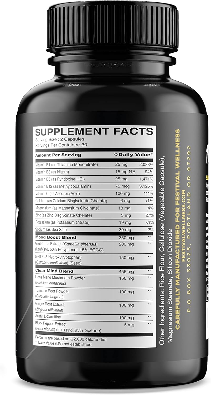 Post-Festival Recovery Supplement with 5-HTP, B-Vitamins, Electrolytes, and Mood Boost - Festival Wellness Harmony