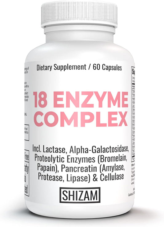Postbiotic Digestive Enzymes for IBS Relief - Lactose, Alpha-Galactosidase, Pancreatic Amylase, Lipase, Protease, Cellulase, Bromelain, Papain Capsules for Diarrhea, Constipation, Bloating - Supplement