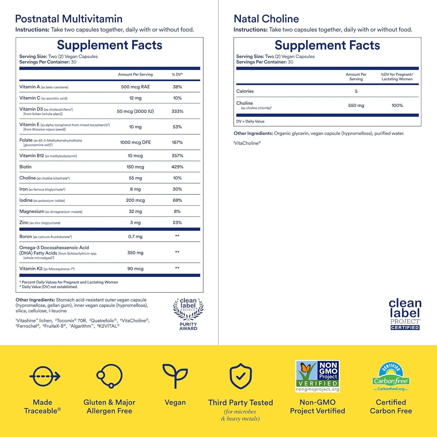 Postnatal Mom-to-Baby Set with Multivitamin and Choline Supplements for Lactation, Immune Support, and Baby's Cognitive Function