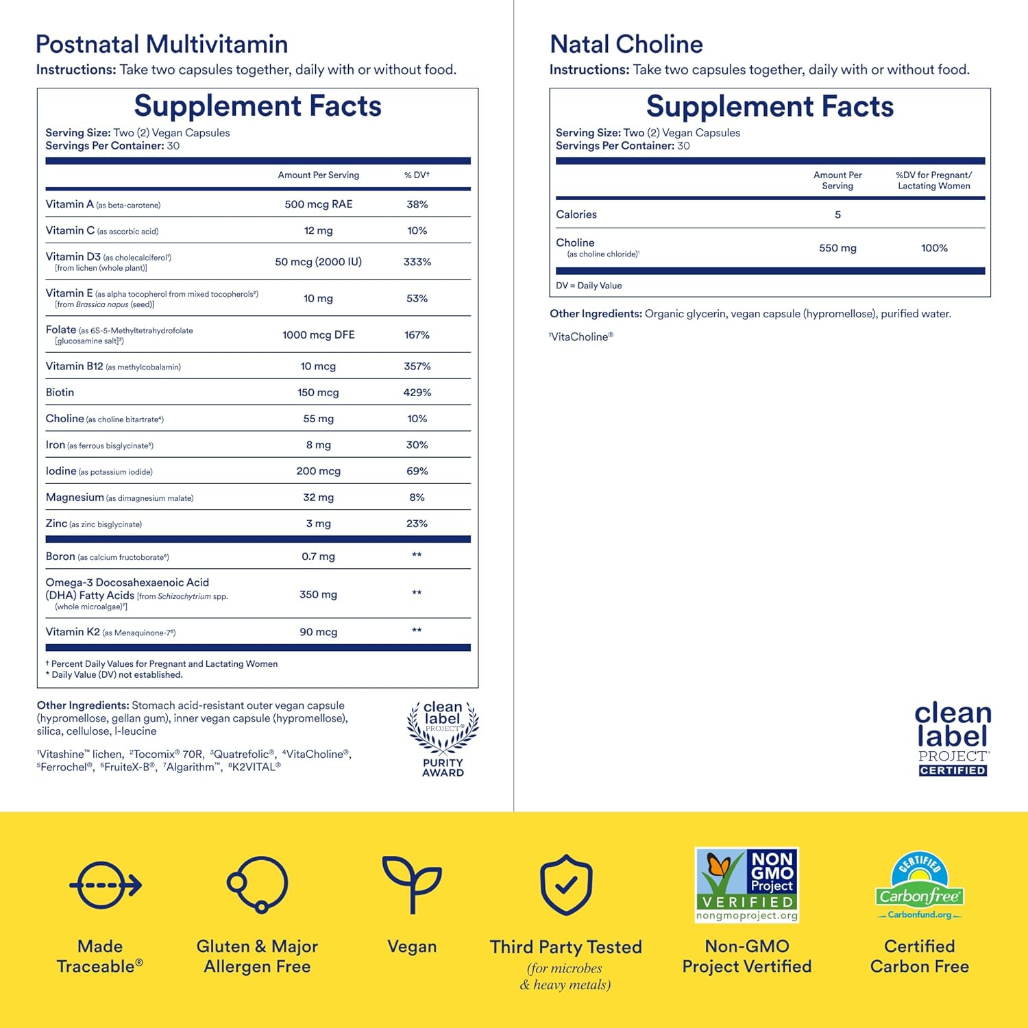 Postnatal Mom-to-Baby Set with Multivitamin and Choline Supplements for Lactation, Immune Support, and Baby's Cognitive Function