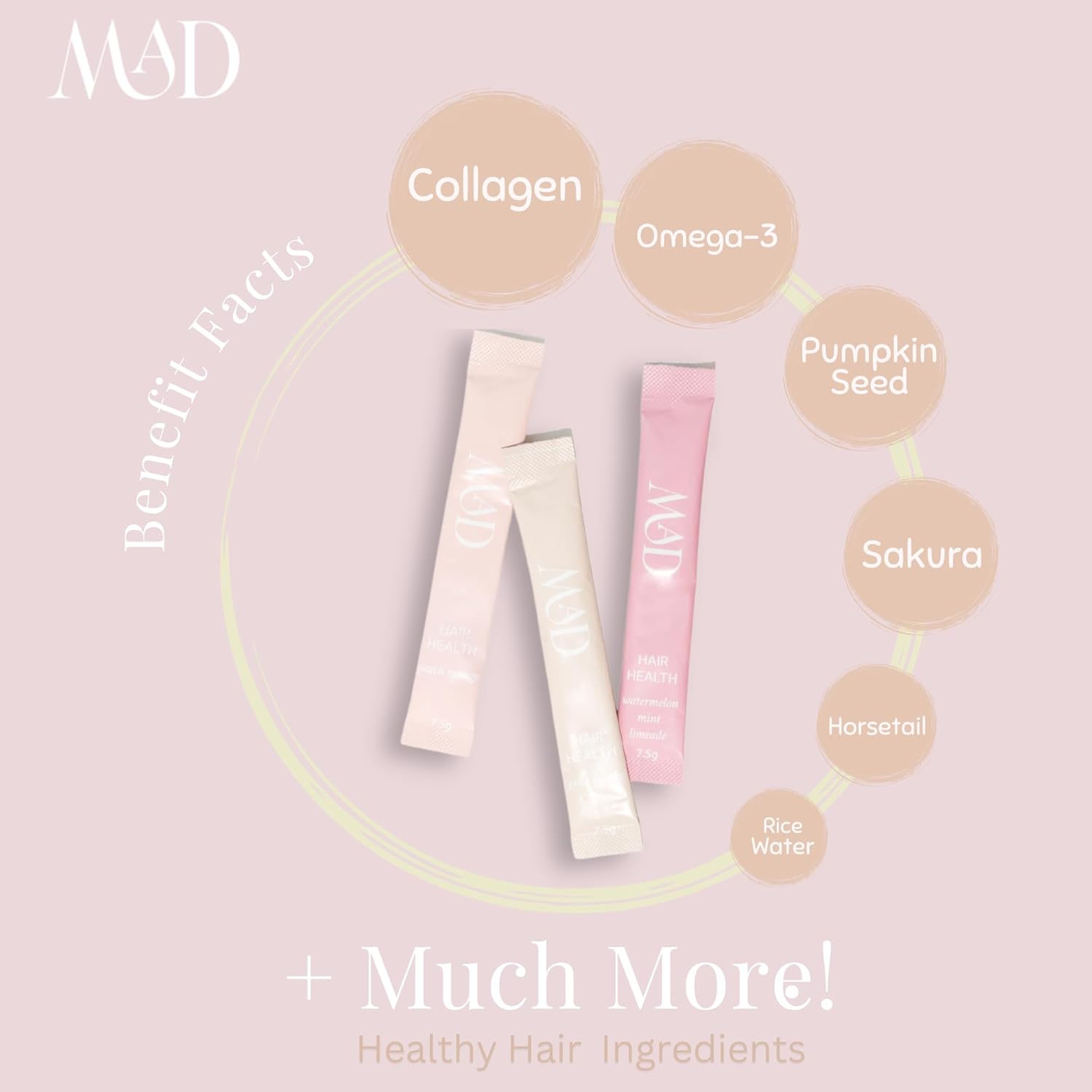 Postpartum Hair Loss Supplement with Collagen, Pumpkin Seed, Omega-3, and Horsetail - 15 Individually Packaged Tasty Mix-in Packets