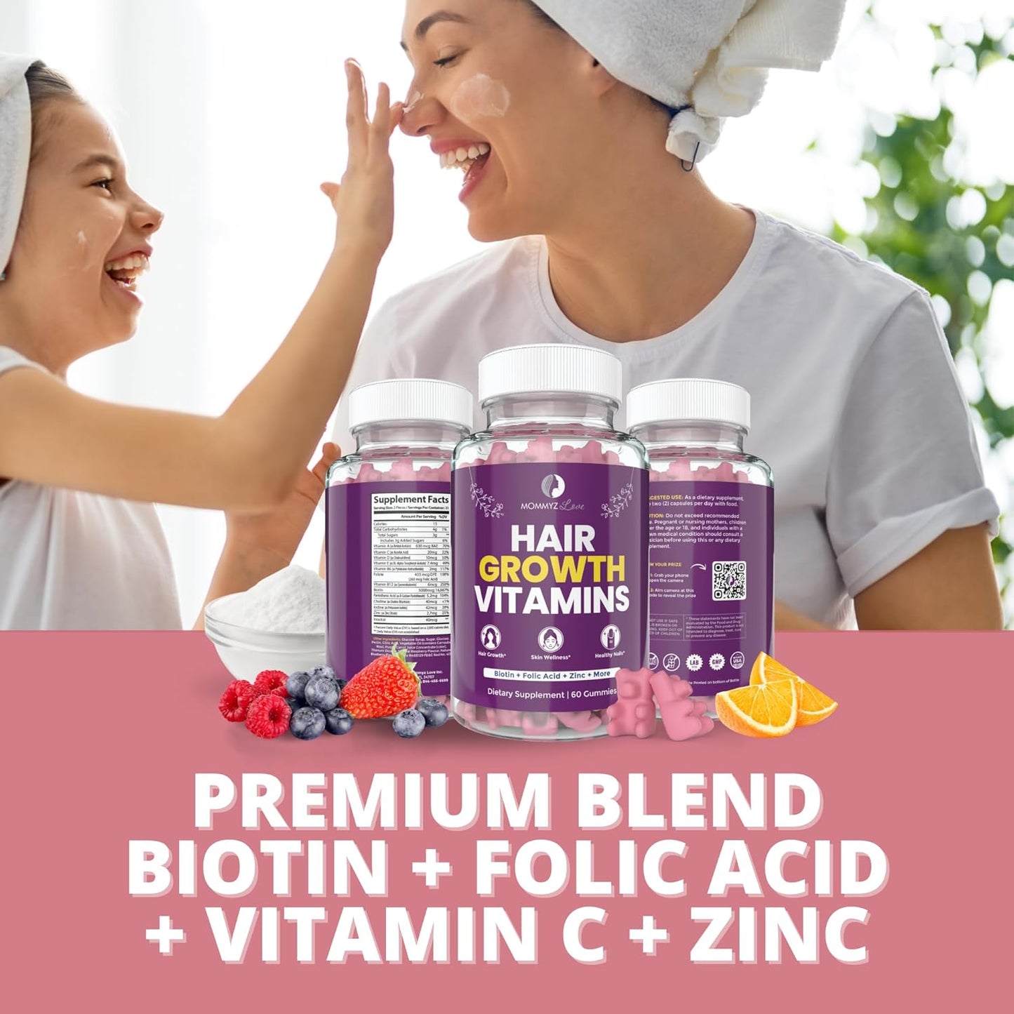 Postpartum Recovery Biotin 5000mcg Gummies for Hair, Skin, and Nails - Boost Growth and Skin Radiance with Mommyz Love Vitamins