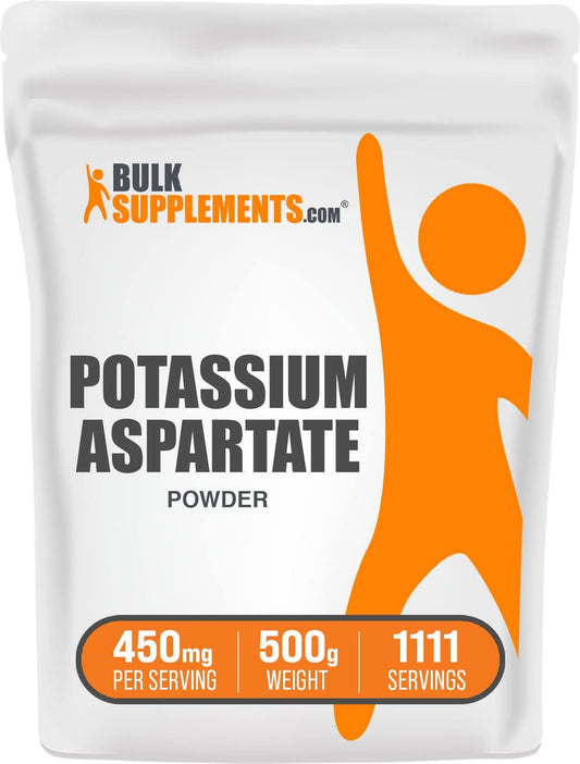Potassium Aspartate Powder Supplement - Gluten Free, 450mg (98mg Potassium) per Serving - 500g (1.1 lbs) Pack of 1 - BulkSupplements.com