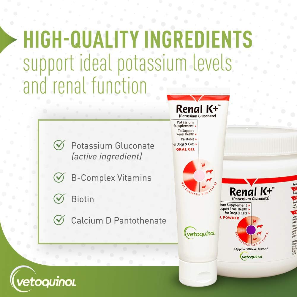 Potassium Gluconate Powder for Dogs and Cats - Vetoquinol Renal K+ Supplement 3.5oz - BoostGo Australia