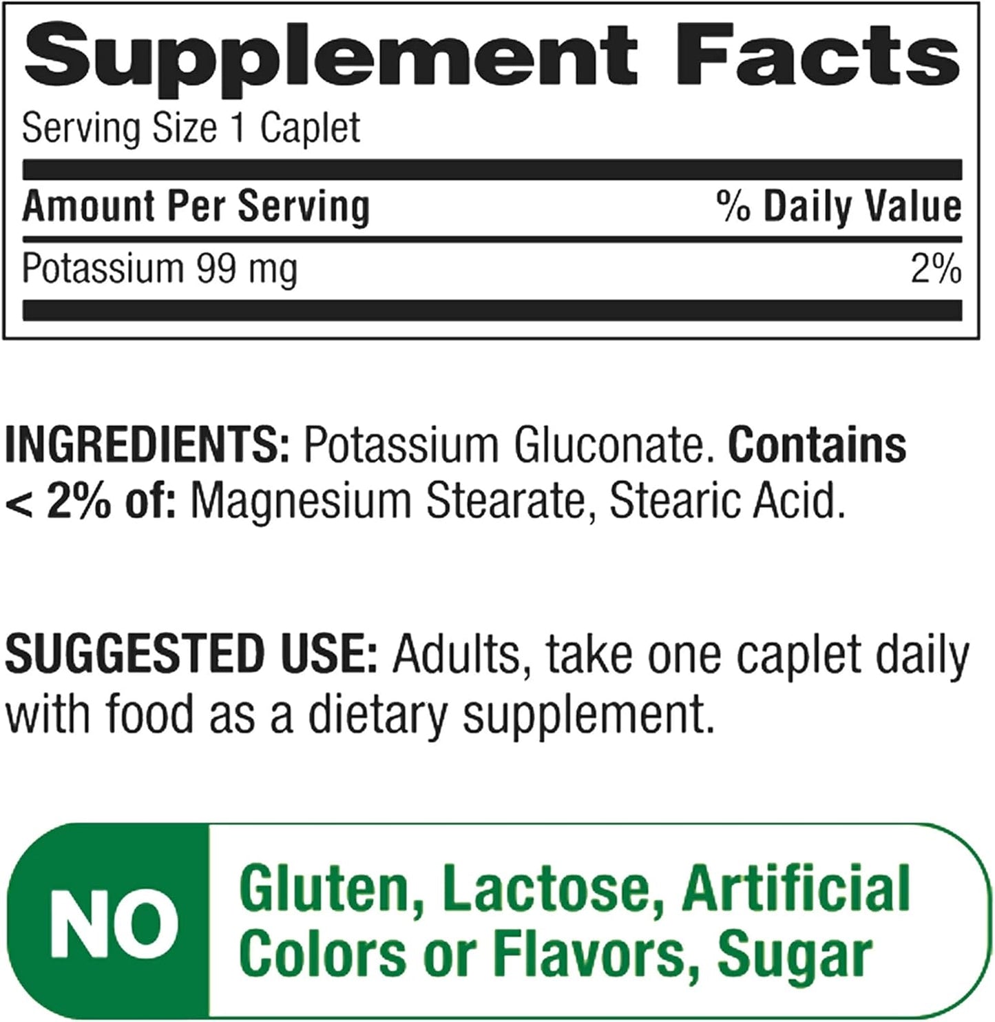 Potassium Gluconate Supplement | 500 Count Value Size | 99 mg for Heart Health, PH Balance, Muscle & Nerve Function