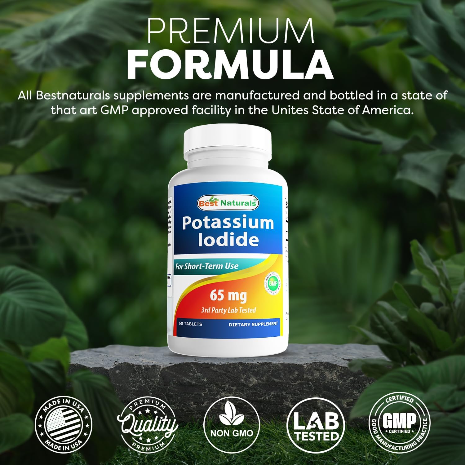 Potassium Iodide 65mg Tablets - Best Natural Dietary Supplement, 60 Count Pack of 1