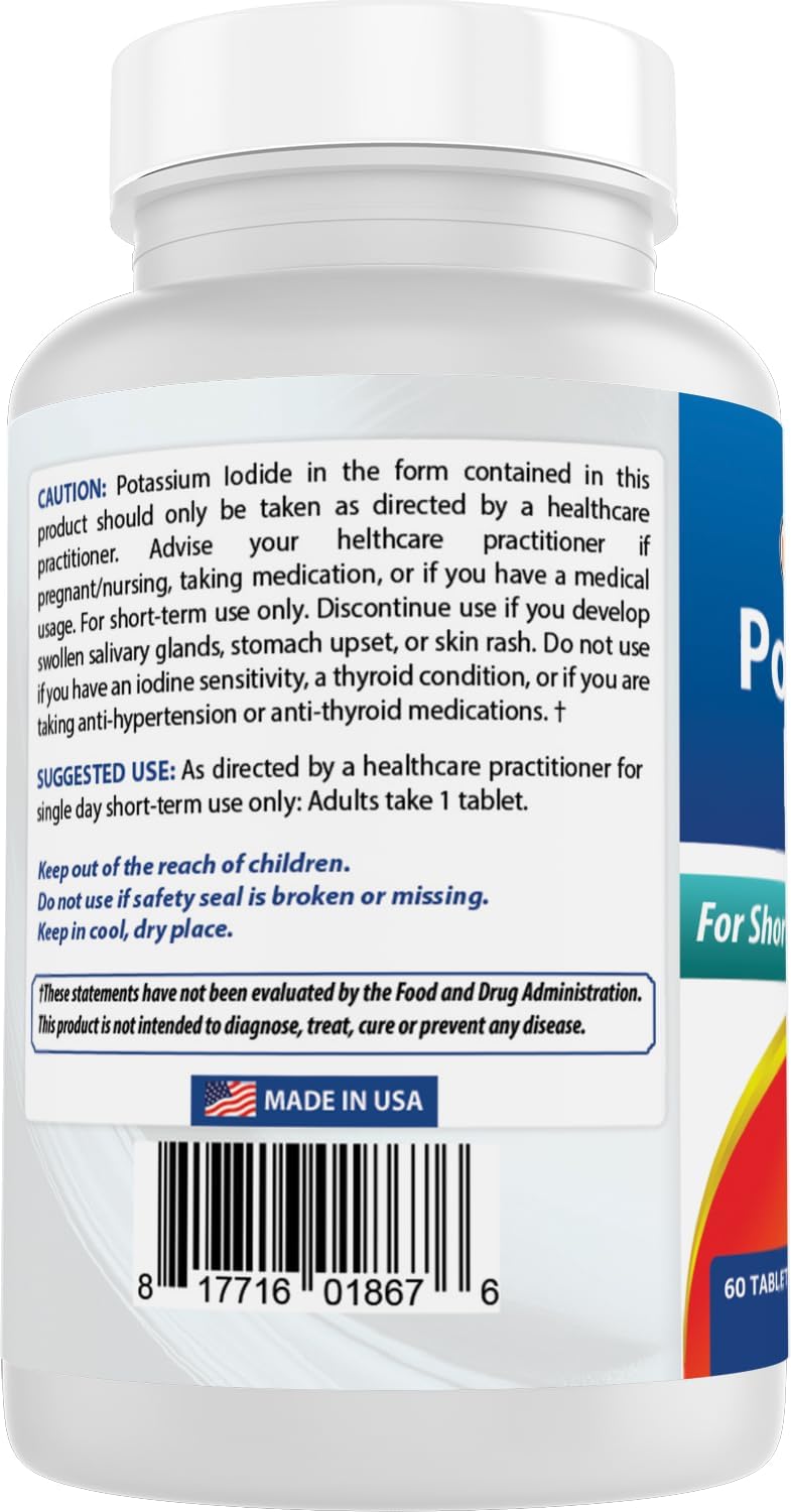 Potassium Iodide 65mg Tablets - Best Natural Dietary Supplement, 60 Count Pack of 1