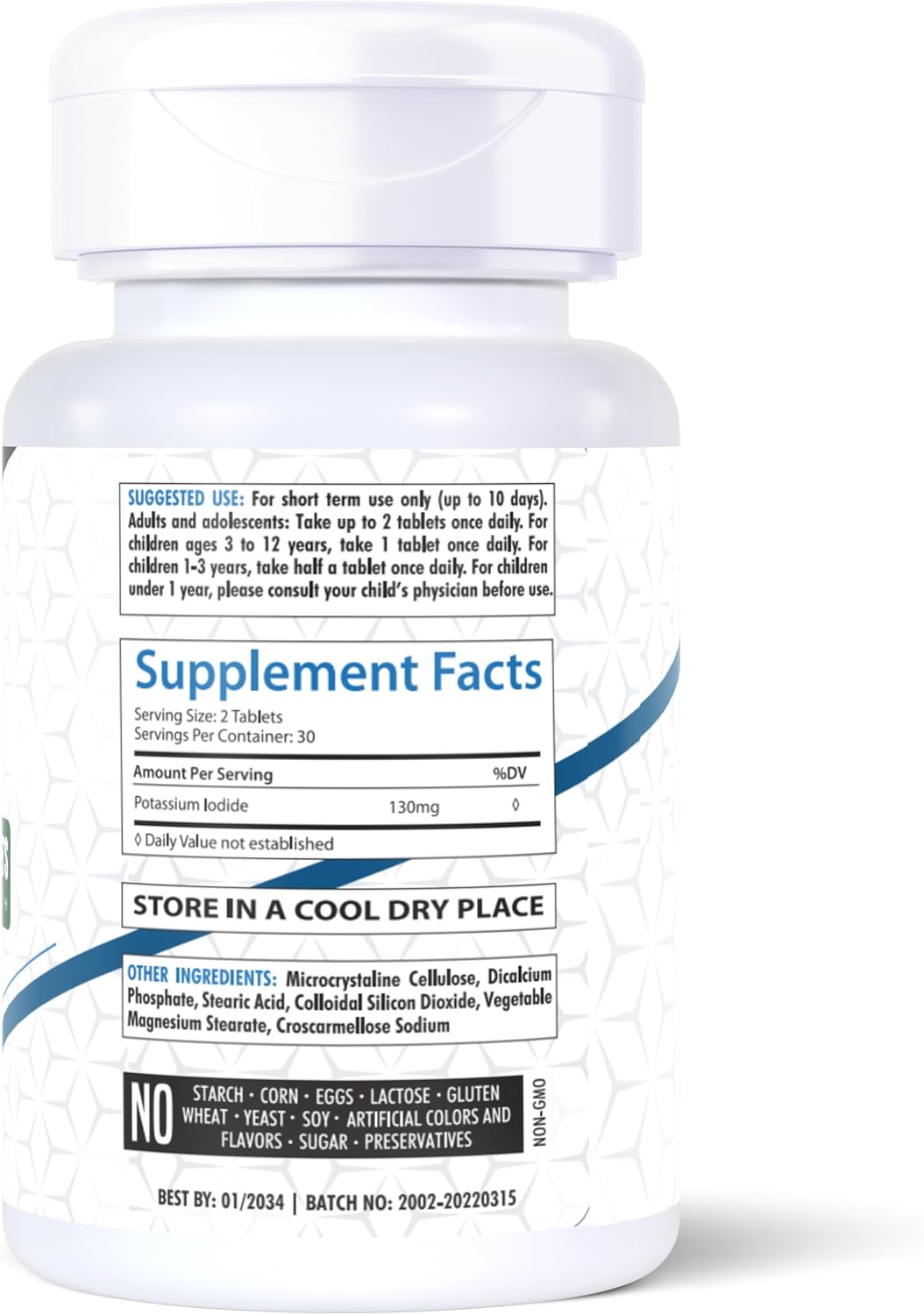 Potassium Iodide Tablets 130mg - 240 Tablets, Fast-Dissolving, Long Shelf Life, Non-GMO