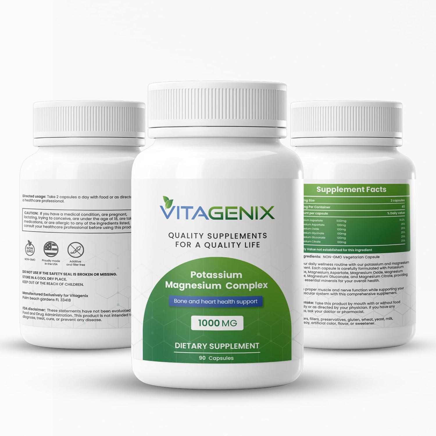 Potassium Magnesium Complex Supplement for Muscle, Bone, and Heart Health - High Absorption Blend of Aspartate, Oxide, Glycinate, Gluconate, and Citrate - Non GMO - 1 Pack