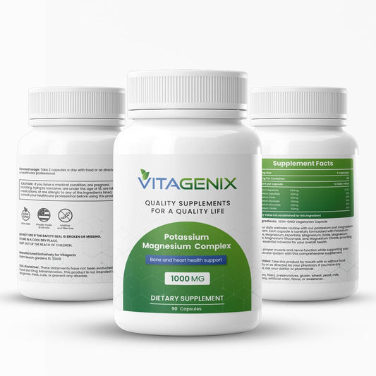 Potassium Magnesium Complex Supplement for Muscle, Bone, and Heart Health - High Absorption Blend of Aspartate, Oxide, Glycinate, Gluconate, and Citrate - Non GMO - 1 Pack
