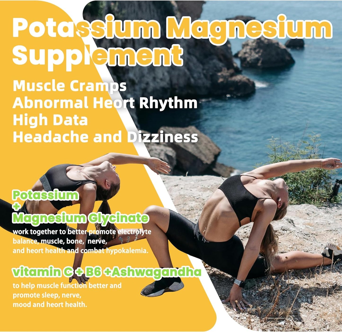 Potassium Magnesium Gummies with Ashwagandha for Muscle Cramps - 60 Sugar-Free Gummies for Adults and Kids