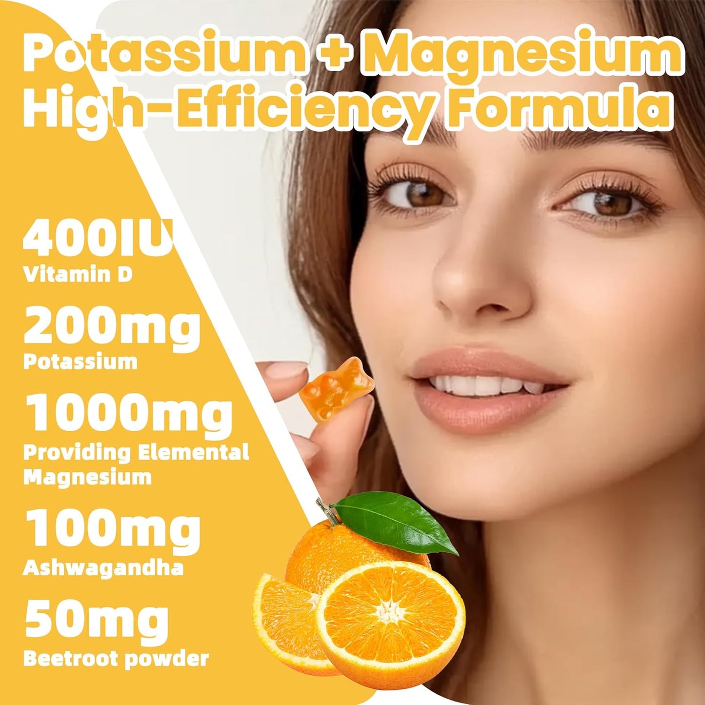 Potassium Magnesium Gummies with Ashwagandha for Muscle Cramps - 60 Sugar-Free Gummies for Adults and Kids