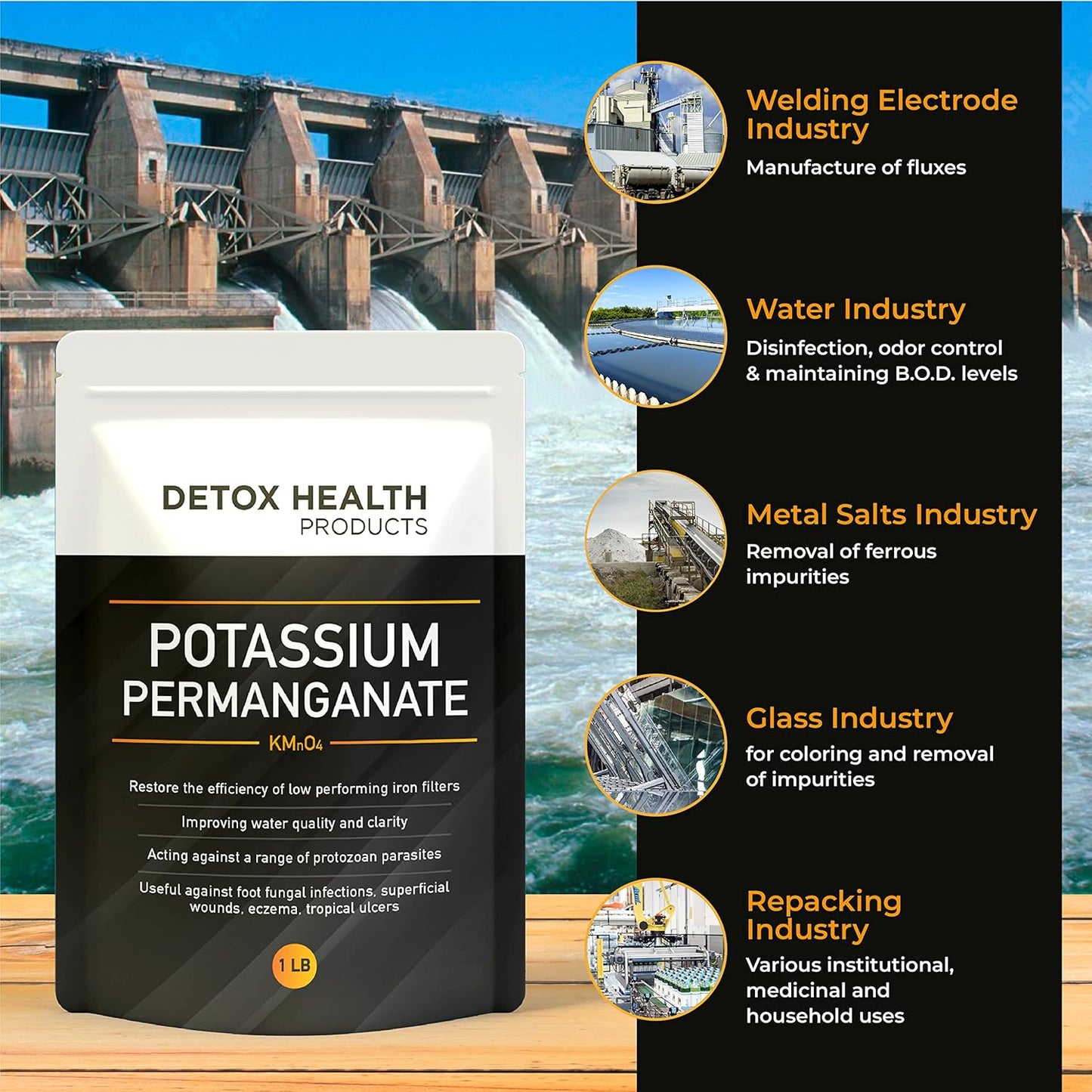Potassium Permanganate Free Flowing Powder 2 OZ for Detox Health by STELLAR CHEMICAL CORP