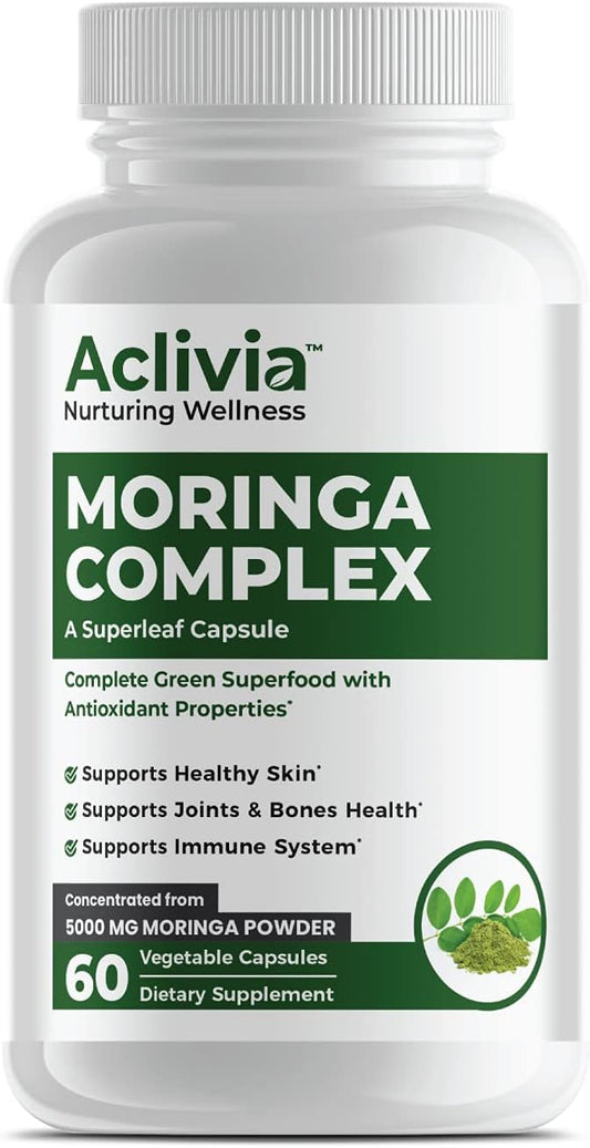 Potent 5000mg Aclivia Moringa Complex: Green Superfood with Antioxidant Properties, Leaf & Seed Extract