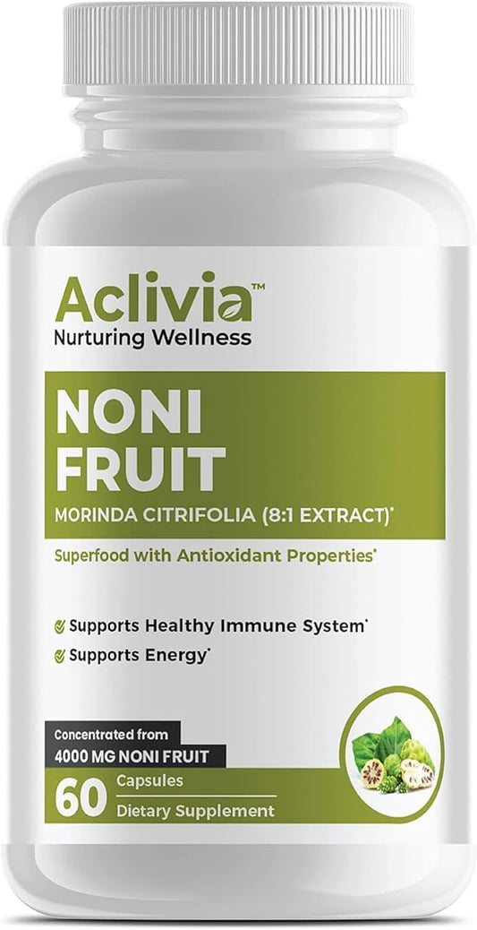 Potent Aclivia Noni Fruit Capsules 4000mg Extract 8:1 Herbal Supplement with Moringa Complex - 5000mg Strength