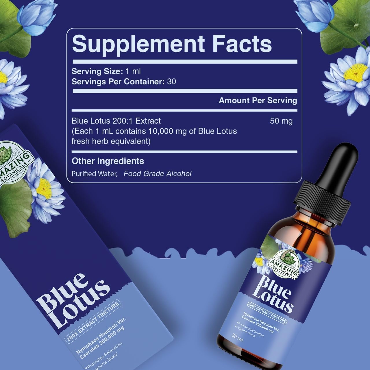 Potent Blue Lotus 200X Extract Tincture - 300,000mg Strength - 1oz / 30ml Bottle - Amazing Botanicals
