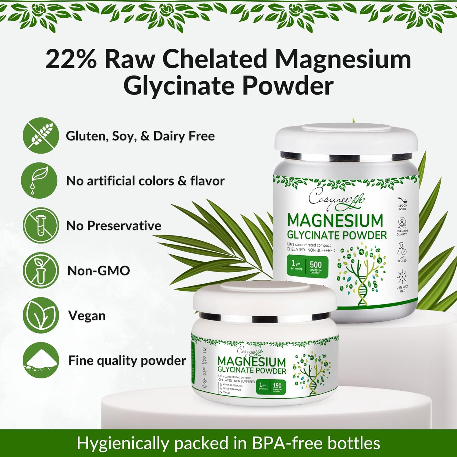 Potent Cosynee Magnesium Glycinate Powder for Ultimate Calming Relief - 17.6oz (500g)