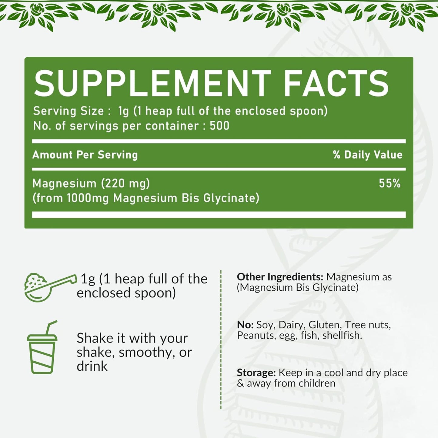 Potent Cosynee Magnesium Glycinate Powder for Ultimate Calming Relief - 17.6oz (500g)