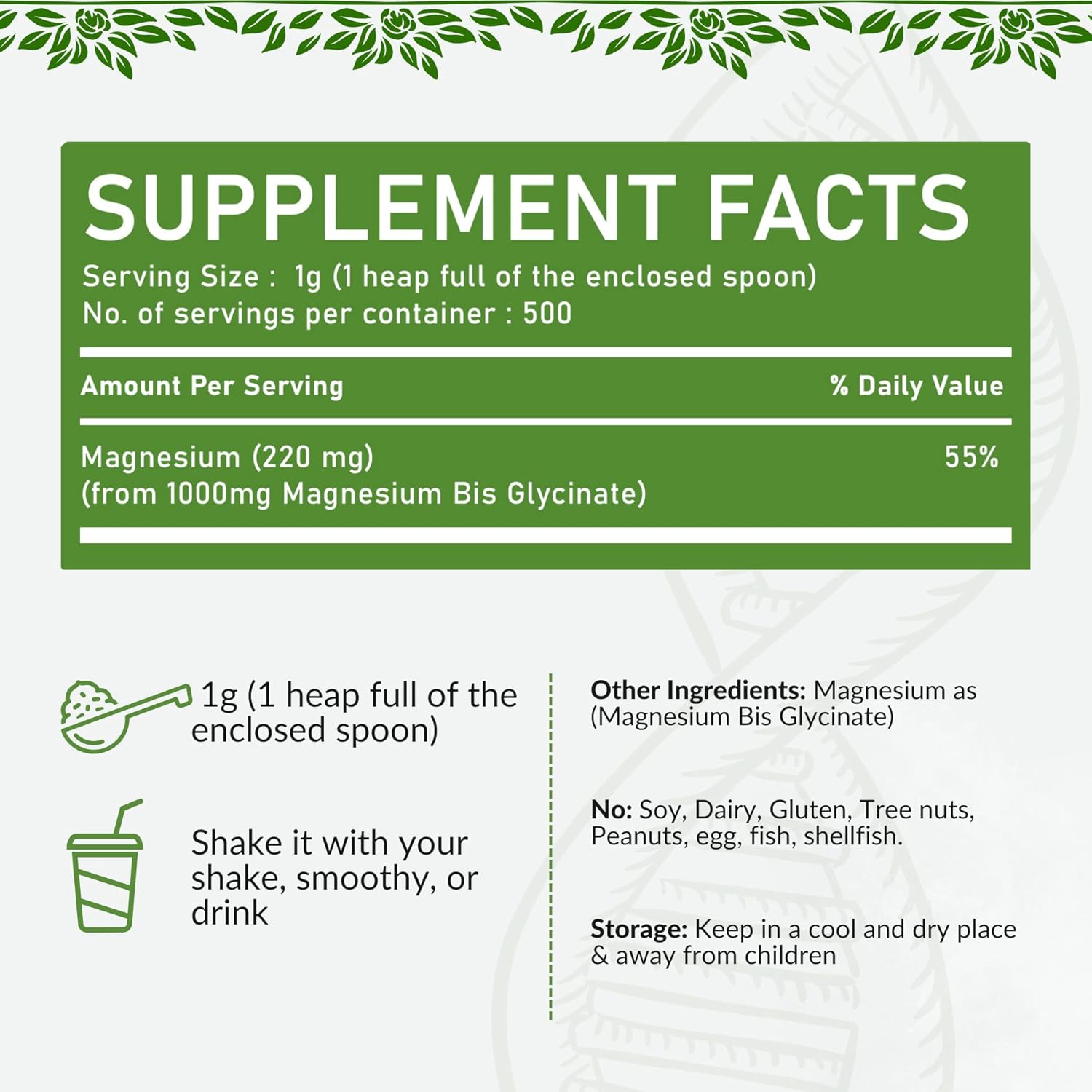 Potent Cosynee Magnesium Glycinate Powder for Ultimate Calming Relief - 17.6oz (500g)