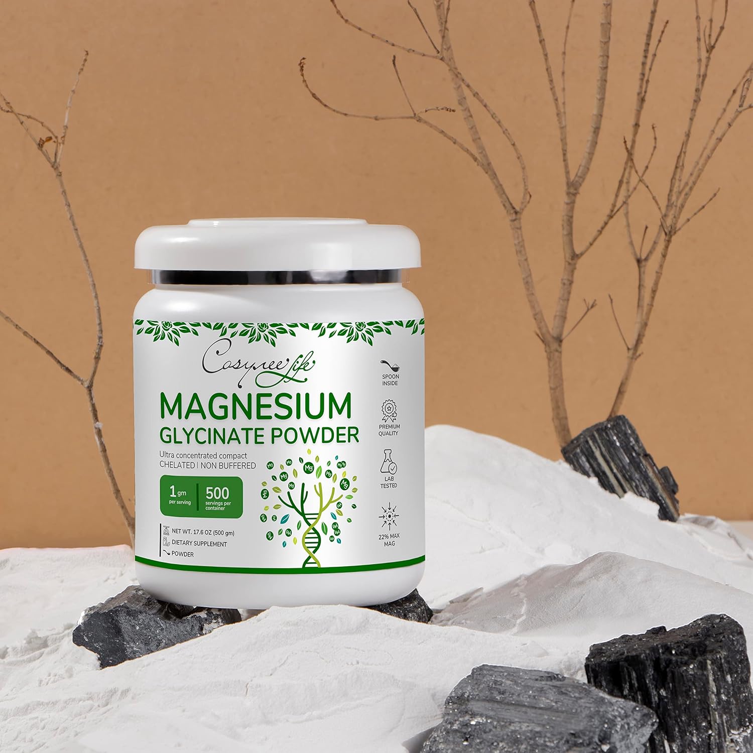 Potent Cosynee Magnesium Glycinate Powder for Ultimate Calming Relief - 17.6oz (500g)
