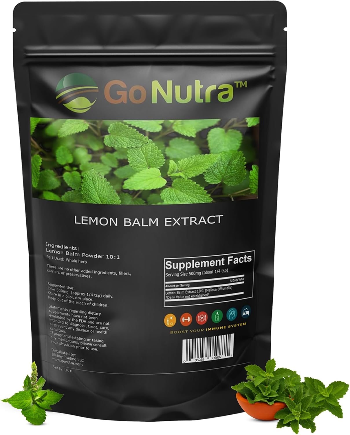 Potent Lemon Balm Extract Powder 10:1 Strength - Melissa Herbal Supplement 8 oz by Go Nutra