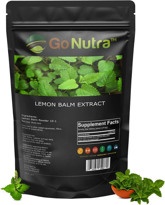 Potent Lemon Balm Extract Powder 10:1 Strength - Melissa Herbal Supplement 8 oz by Go Nutra