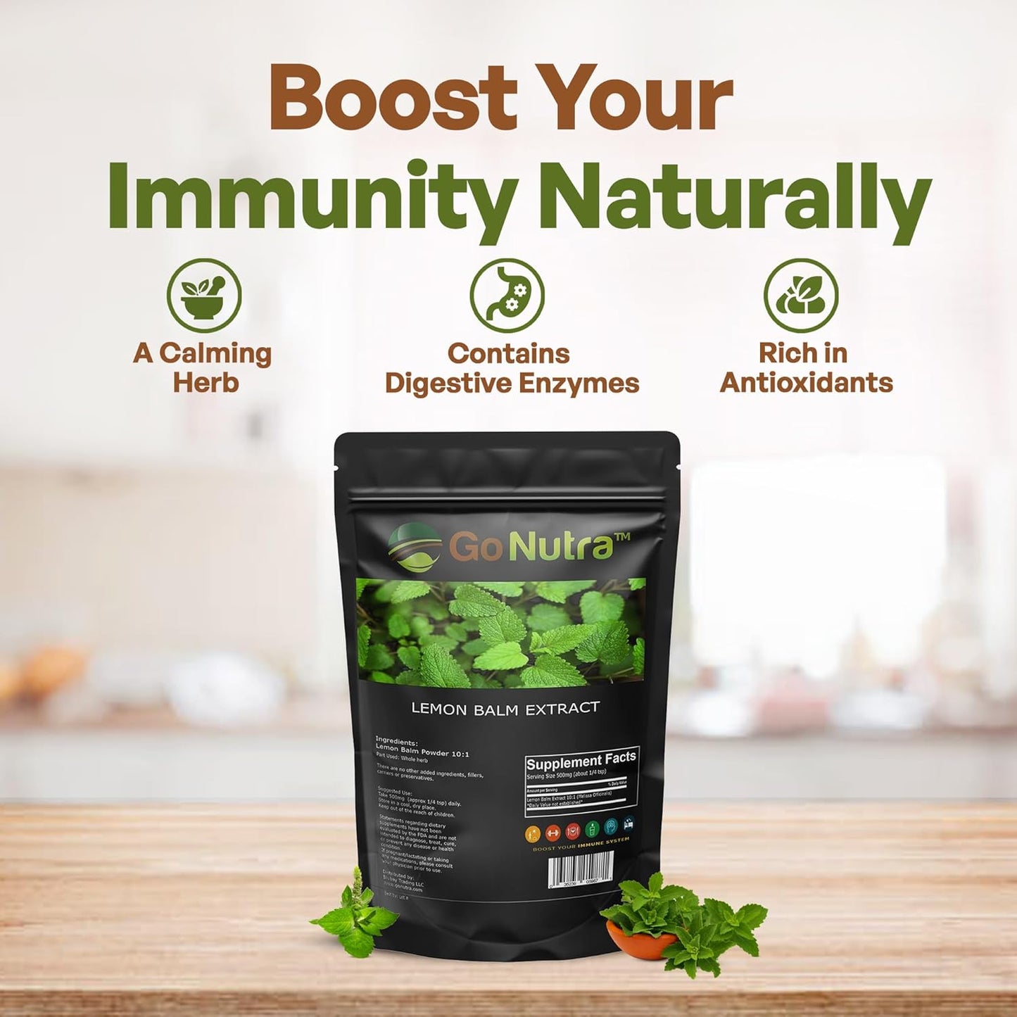 Potent Lemon Balm Extract Powder 10:1 Strength - Melissa Herbal Supplement 8 oz by Go Nutra