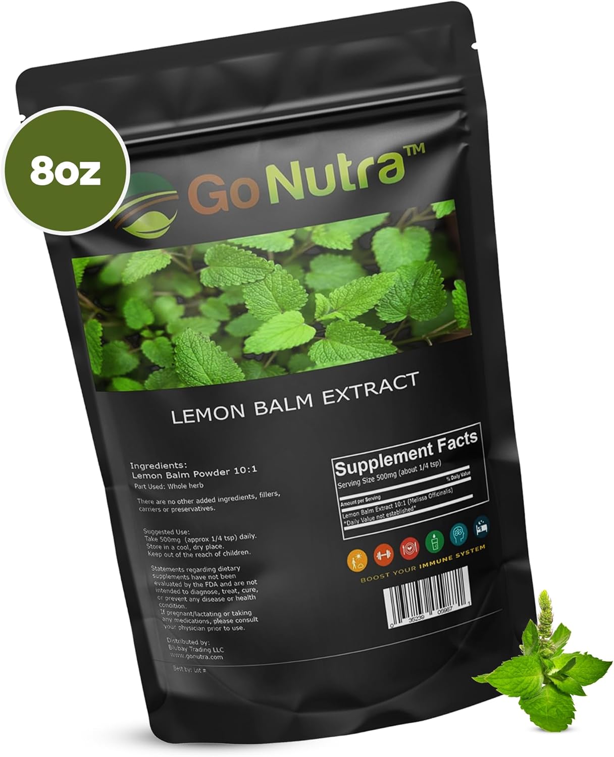 Potent Lemon Balm Extract Powder 10:1 Strength - Melissa Herbal Supplement 8 oz by Go Nutra