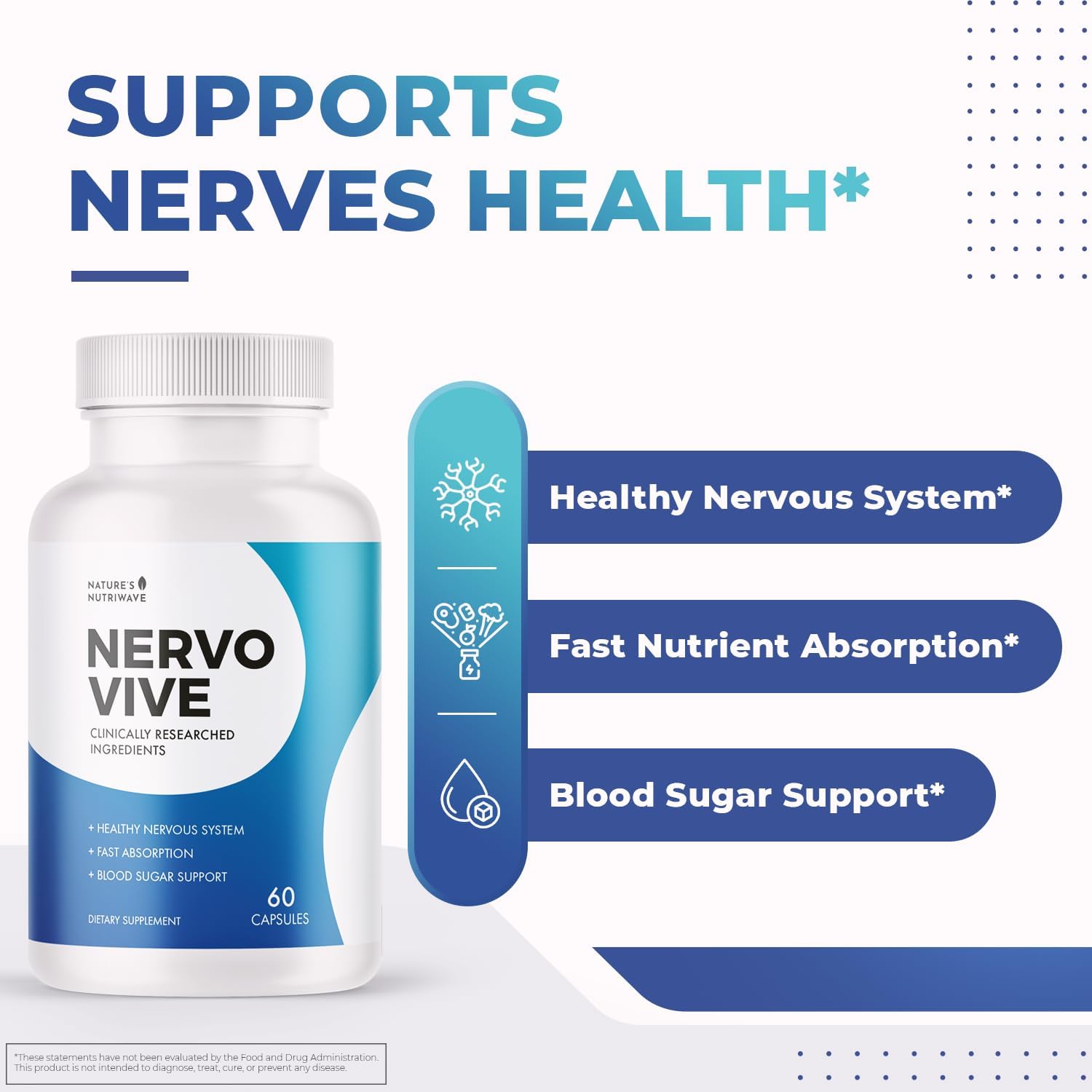 Potent Natural Nervovive Nerve Support Supplement - Advanced Formula for Overall Health - 60 Capsules, 3 Month Supply
