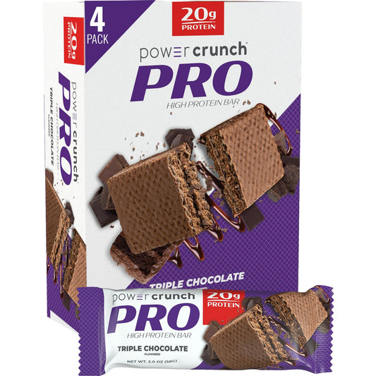 Power Crunch PRO Triple Chocolate High Protein Wafer Bars, 2.0 oz (4 Count) - Delicious Snacks