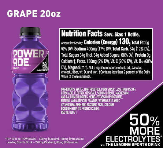 POWERADE Grape Sports Drink, 20 oz Bottles (Pack of 24) - Hydration for Athletes & Fitness Enthusiasts